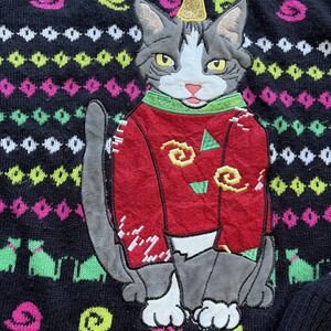 Holiday Hype Cat Christmas Sweater Festive Striped Sz Xxl